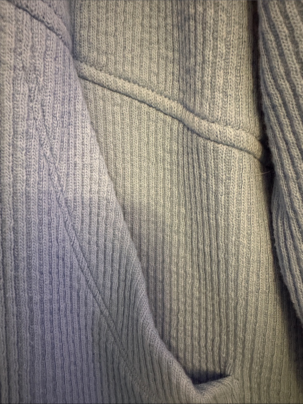Light Blue Ribbed Zip-Up Hoodie with Drawstring Hood - Picture 4 of 7